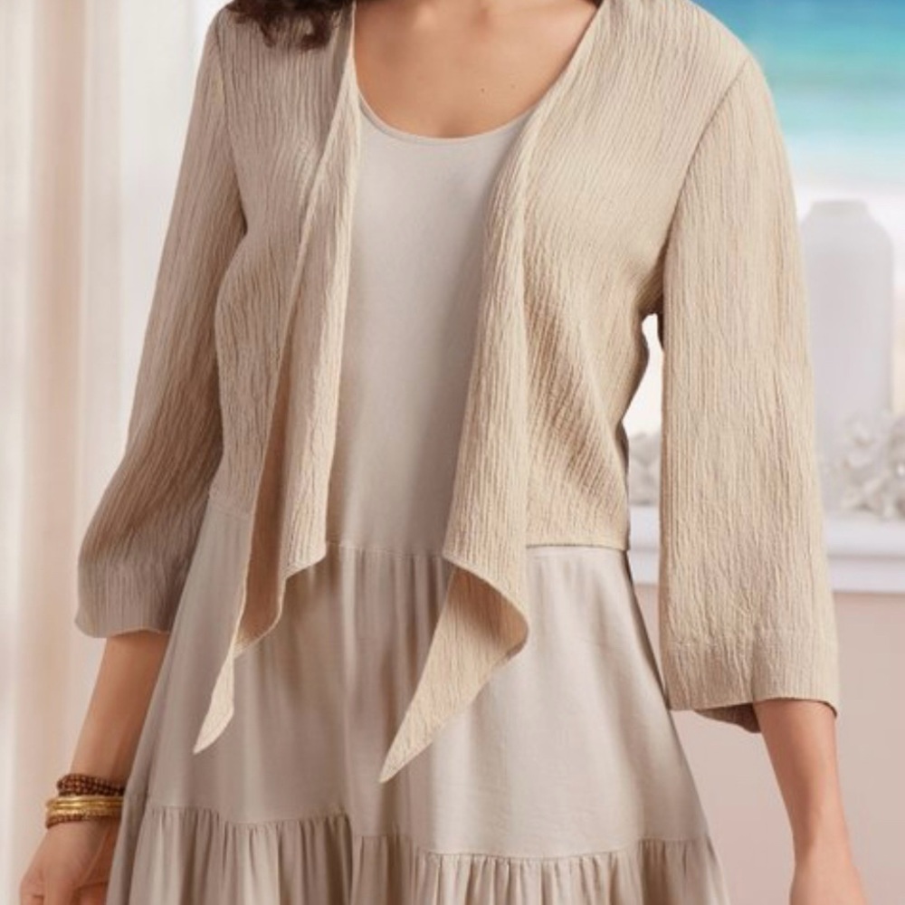 Sand/Beige gauze topper / cardigan / bolero SZ S